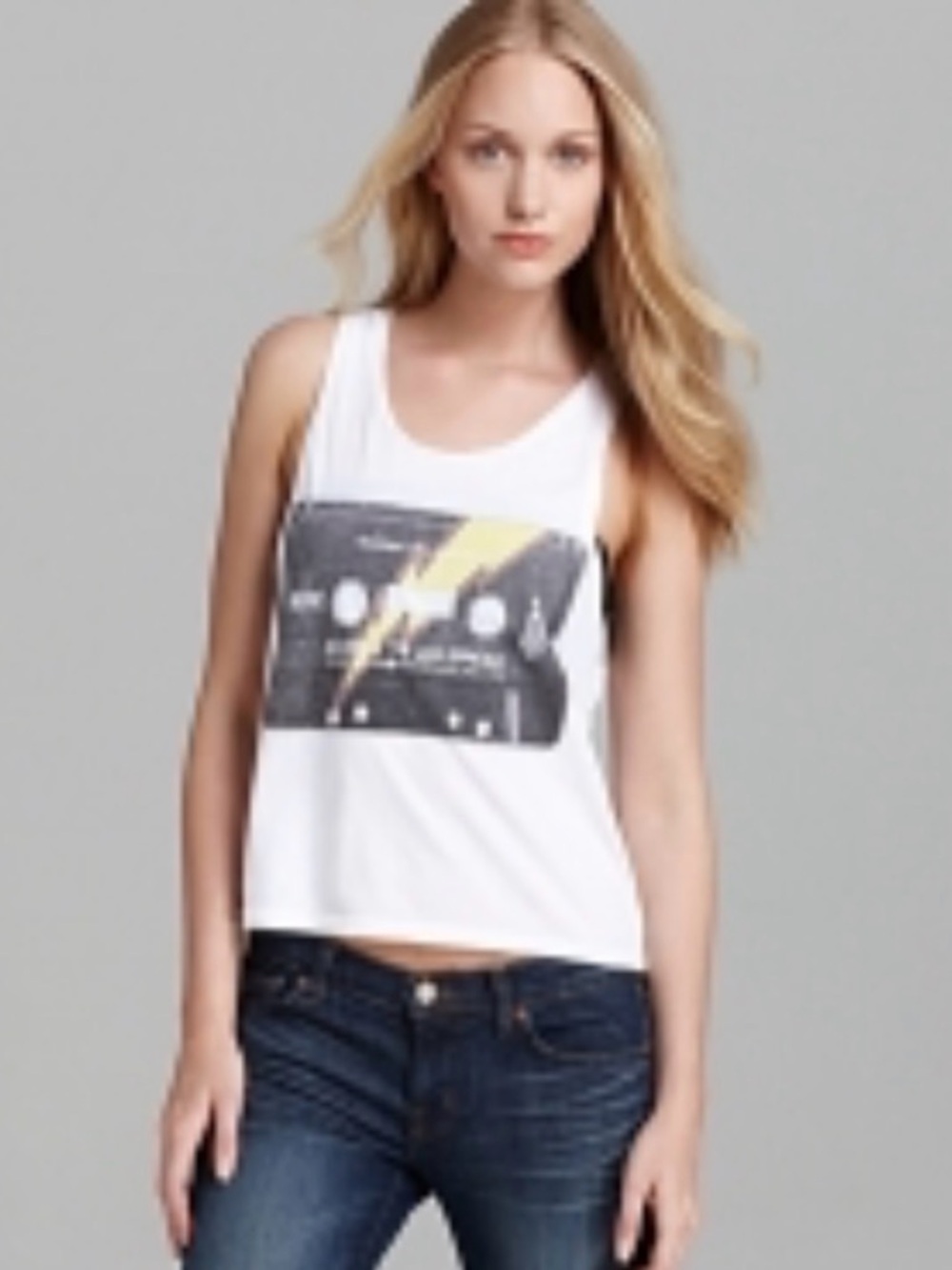 Junk Food AC/DC Tank Top Lightning Bolt Graphic White Size L USA